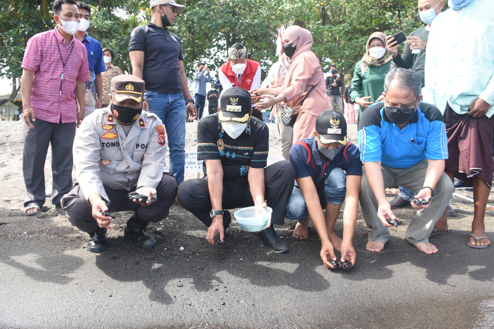 Bupati Djohan Lepas Penyu dan Tanam Pohon Kencana di Pantai Sedayu Gondang