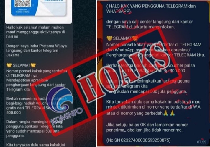 [HOAKS] Hadiah Pulsa 500 Ribu dari Kantor Telegram Beredar di WhatsApp